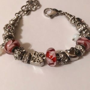 Romantic Red and Silver Charm Bracelet